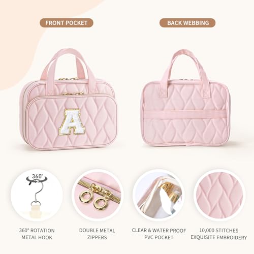 YOOLIFE Personalized Birthday Gifts for Women Teen Girls - Hanging Toiletry Bag Makeup Bag for Women Girls, Initial Toiletry Bag Makeup Bag Pink Letter K - color: Pink, style: K