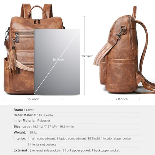 Shrrie 15.6 inch Laptop Backpack for Women,Large Leather Backpack Purse,Travel,Carry on,Water Resistant Casual Laptop Backpacks,College Backpack,Work Backpack for Women,Two-toned Brown - color: Two-toned Brown