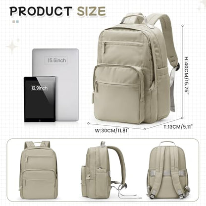 Casual Laptop Backpack for Women Work Travel Daypack Bags, Lightweight Waterproof Backpacks with 2 Large Main Compartments, Anti Theft Slim Sturdy Back Pack, 15” Laptop Sleeve, Brown - color: Brown