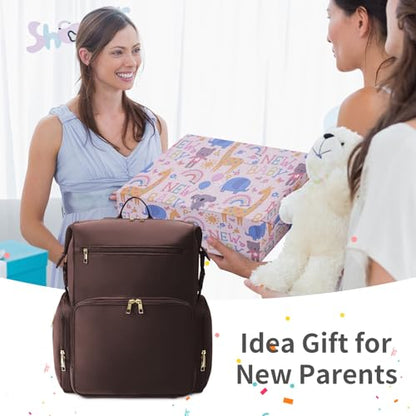 CEI-CEI Neoprene Diaper Bag Backpack Large Newborn Baby Maternity Bags Waterproof Travel Backpack for Mom Dad with Insulated Pockets,Changing Pad - color: Drak Brown
