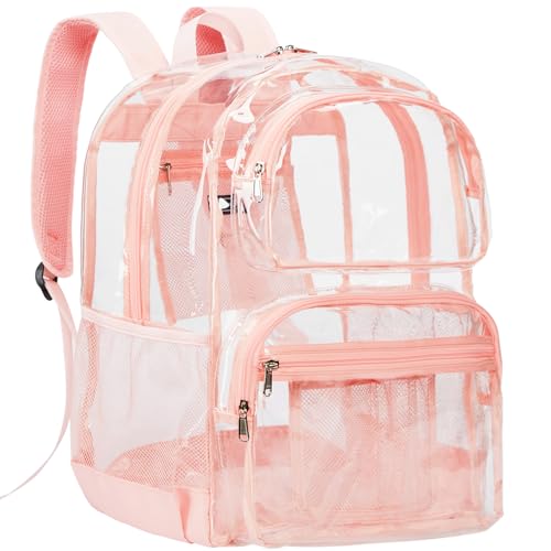 Vorspack Clear Backpack for School - Heavy Duty See Through Bookbag for Girls Boys Extra Large Transparent Backpacks for Work, Travel - Pink - color: Pink, size: X-Large