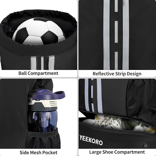 Soccer Backpack Multifunctional Sport Gym Bags with Dry-wet Separate & Shoe Compartment for Basketball Volleyball - color: Basic - deep black