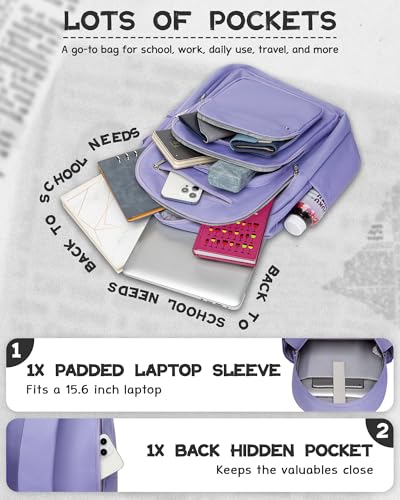 Backpack for Middle High School Teen Boys Girls Large College Bookbag with Laptop Compartment Back to School Book Bags Mochilas Escolares para Niños Niñas Adolescentes (Light Purple, Solid) - color: Light Purple