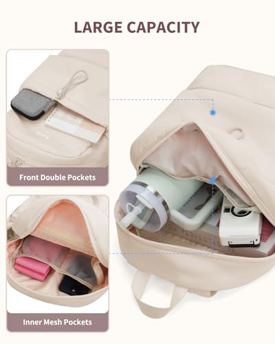 Ceneda Gym Backpack for Women, Cute Gym Bag with Shoe Compartment, Wet Pocket & Tumbler Strap, Puffer Dance Cheer Backpack - color: Beige, style: Puffer