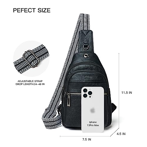 LATMAP 7L Sling Bag For Women Faux Leather Anti Theft Small Casual Daypack Backpack Fanny Pack Crossbody Chest Bags Purse Waterproof Black - color: Black