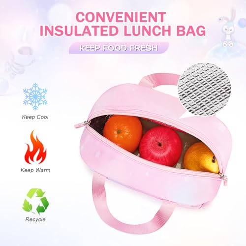 FIXITOK Girls Backpack Set, 3PCS Kids Backpack for Girls, Kawaii Bunny School Backpacks for Girl Kindergarten Elementary Preschool Middle School Bags with Lunch Box Pencil Case Dreamy-Pink - color: Dreamy-pink