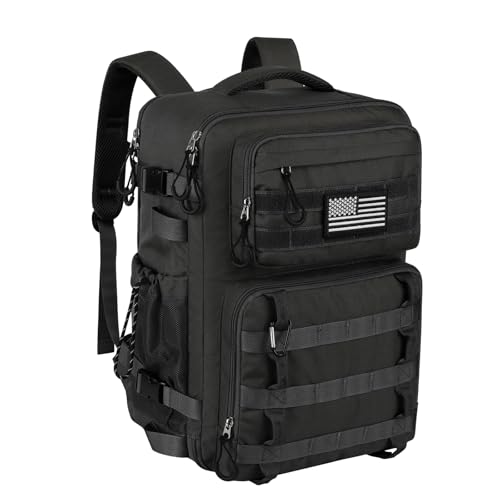 Legestori 25L Military Tactical Bag Backpack for Men, Heavy Duty Molle Daypack 3 Day Bug Out Backpacks Molle Army Large Rucasack Travel Hiking With Bottle Holder (Black) - color: Black