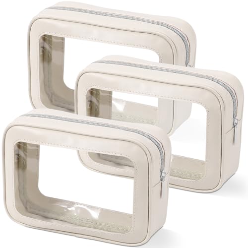 YOPCDJ 3PCS Clear Toiletry Bag,TSA Approved Travel Makeup Pouch with Zipper for Cosmetics and Toiletries，Diaper Bag Organizer Pouch Set,Women's Purse Organizer and Clear Car Bag - color: White, size: 3 pieces