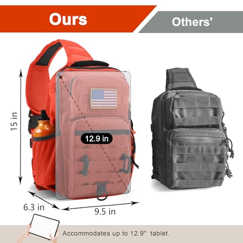 Rover Sling Pack Tactical Shoulder Sling Bag Backpack with Bottle Holder Crossbody Chest Bag, Orange - color: Orange