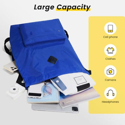 Vorspack Drawstring Backpack Water Resistant String Bag Sports Gym Sack with Side Pocket for Men Women - color: Blue