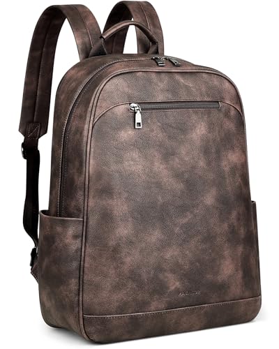 MASINTOR 15.6 inch Leather Laptop Backpack Purse for Women, Designer Travel and Work Bag with Laptop Compartment Retro Coffee - color: Retro Coffee