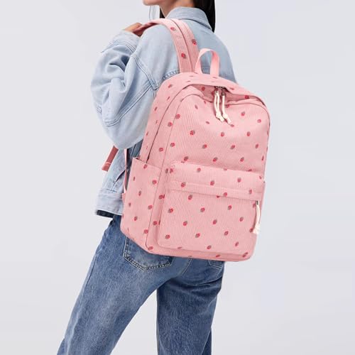 Bluboon School Backpack Set Girls Womens Laptop Bookbag Casual Daypack Fits 15 inch Laptop with Lunch Tote Bag and Pencil Bag - color: Corduroy-pink