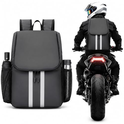 Motorcycle Backpack with Side Pockets,Waterproof Helmet Backpack,Reflective Large Capacity for Men & Women Commuting - color: Aterrimus