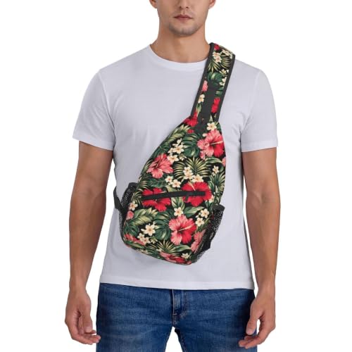 Sling Backpack Unisex Crossbody Chest Bag Shoulder Chest Bag For Women Men Hiking Travel - color: Hawaiian Hibiscus Flowers