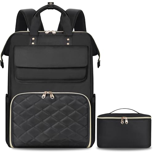 BERTASCHE Lunch Backpack for Women, 17.3 Inch Laptop Backpack with Insulated Cooler Lunch box, Nurse Backpack for Teacher Work Travel College Picnic, Black - color: Black, size: 17.3 inch