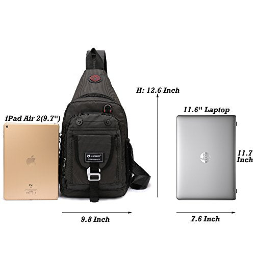 NICGID Sling Bag Chest Shoulder Backpack Crossbody Bags for Tablet Laptop Outdoor Hiking Men Women - color: Black-2664
