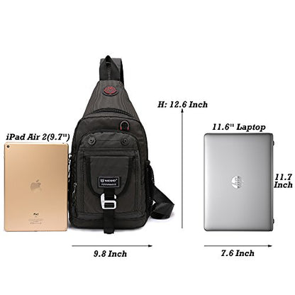 NICGID Sling Bag Chest Shoulder Backpack Crossbody Bags for Tablet Laptop Outdoor Hiking Men Women - color: Black-2664