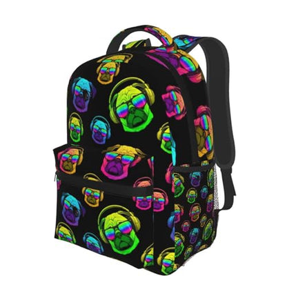Outdoor Sports Travel Backpack Funny Dj Pug Black, Lightweight Daypack for Men Women Gym and Beach - color: Pattern (743)