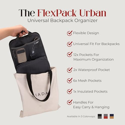 GillyGro Unisex Foldable Vertical Backpack Organizer Insert for Tote Bag, Carry On, Picnic, Camping - With Pockets & Handle - color: Blue/Khaki