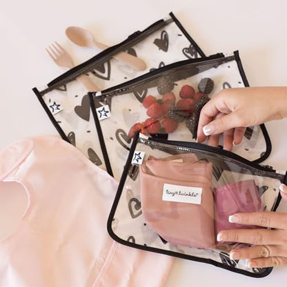 Tiny Twinkle Diaper Bag Organizing Pouches|3 Pack Mess-Proof Clear Front Travel Organizer Bags&TSA Approved Toiletry Bag Set for Baby and Mom Essentials - color: Charcoal