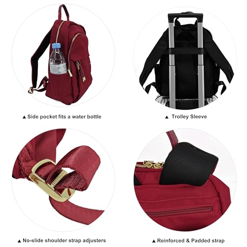 M-ioi-M Medium Backpack Purse for Women, Fashion Nylon Daypack with Gold Hardware, Lightweight Water-Resistant Rucksack for College, Work, Travel, Everyday Use, Fits 13–14" Laptop (Wine Red,Medium) - color: Wine Red,medium