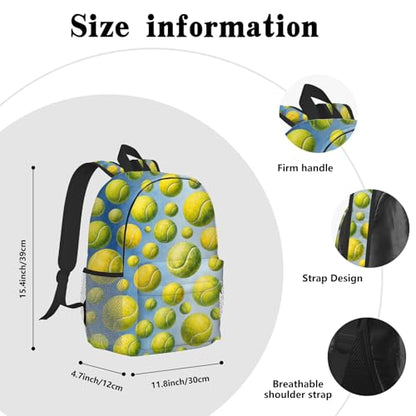 Tennis Backpack for Kids & Youth, 16 Inch Tennis-Themed School Bookbag, Lightweight Polyester Daypack with Front Zip Pocket, Side Bottle Pocket, Padded Adjustable Straps, Unisex - color: Tennis