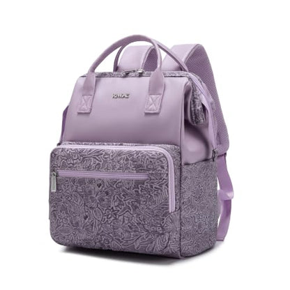 Kinmac Wide Open Style Laptop Backpack for Laptop Up to 15.6 Inch Men Women Travel Outdoor Backpack (Purple Flower PU) - color: Purple Flower Pu