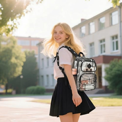 Clear Backpacks for Girls Women, Heavy Duty PVC Transparent Back Pack See Through Boys Kids Clear Bookbags for School Daisy Black - color: Daisy Black