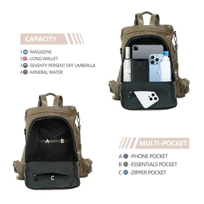 Women Backpack Purse PU Leather Anti-theft Casual Shoulder Bag Fashion Ladies Satchel Bags - color: Smoky Gray, size: Medium
