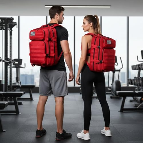 45L Military Tactical Backpack for Men & Women Bug Out Bag Assault pack Molle Daypack Hiking Trekking Rucksack(Red) - color: Red