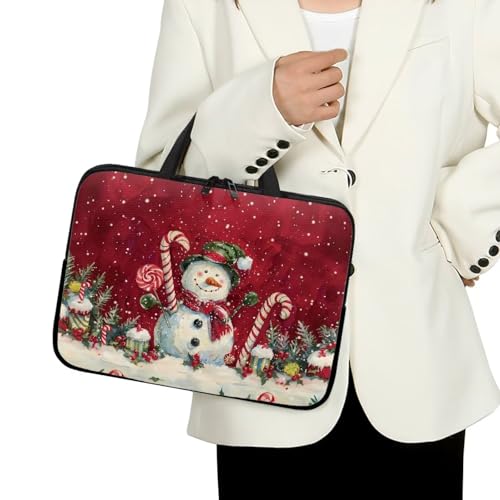 Christmas Red Snowman 10 Inch Laptop Sleeve Cover Computer Bag Tablet Carrying Case, Waterproof Tote Bags Notebook Sleeves Handbag for Travel/Business/School, Family & Friends Gift - color: Christmas Red Snowman, size: 10 Inch
