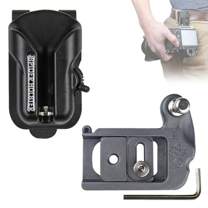 SPIDER HOLSTER – Clip-on Camera Holster and Camera Plate with Durable Stainless Steel Pin – Compatible with Any Belt - color: Spider X Holster + Plate