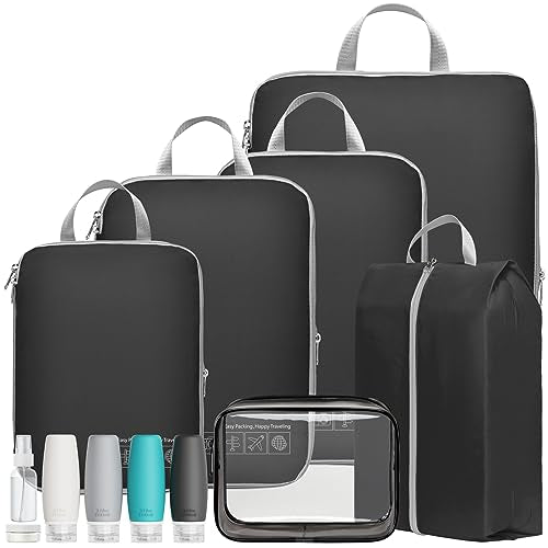 Cambond Compression Packing Cubes for Travel Women - Lightweight Luggage Organizers Bag Packing Cubes for Carry on Suitcases - color: 05 Black, size: 7 Set