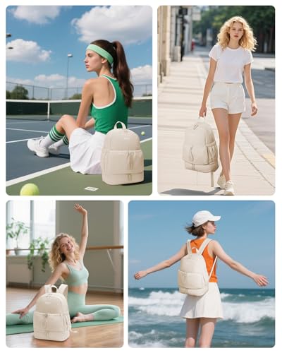 Ceneda Gym Backpack for Women, Cute Gym Bag with Shoe Compartment, Wet Pocket & Tumbler Strap, Puffer Dance Cheer Backpack - color: Beige, style: Puffer