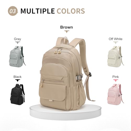 Aesthetic Daypack Backpack, Water-Resistant 15.6" Laptop Backpack for Women and Men, Featuring Touch-Fastener and Anti-Theft Pockets (Khaki) - color: Khaki