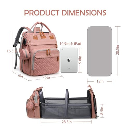 Diaper Bag Backpack with Changing Station, Waterproof for Travel, Pink - color: Pink