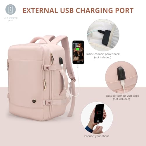 Swissdigital Design Travel Laptop Backpack for Women, 36L Carry On Backpack with USB Charging Port, RFID Protection & Wet-Dry Separation, TSA Friendly Fits 16 Inch Laptop, Pink | SD1749-81 - color: Pink