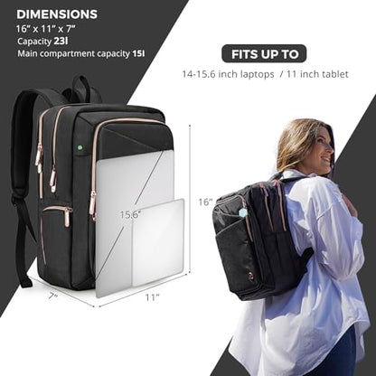 Swissdigital Design Business Backpack For Women with Rose Gold-Tone Zippers College Travel Laptop Backpack with Apple Find My Network,Fits 15.6 inch Laptop,Black-Finder Color Random | SD1006FB0-01 - color: Black Hexagon