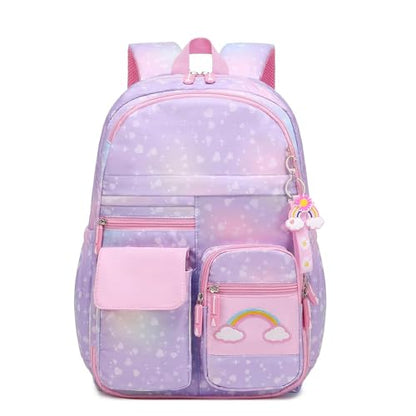 School Backpack for Girls Rainbow Backpack Cute Backpack for Back to School Laptop Travel Bag With pencil Case for Travel Camping Hiking (Purple Set) - color: Purple Set