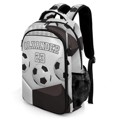 Custom Text Sport Ball Athlete Player Soccer Black Backpacks for Girls Boys School, Capacity School Backpacks for Kids Water-resistant Bookbags - color: Black
