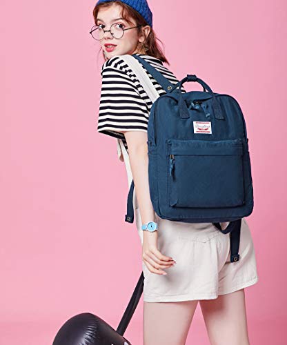 LuckyZ Womens Casual Style Lightweight Canvas Backpack Book Bag Travel Daypack Medium Handbag Purse, Blue - color: Blue