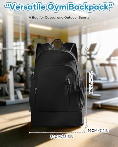 Gym Backpack for Women Men,Waterproof Gym Backpack with Shoe Compartment,Lightweight Sports Gym Bag Casual Daypack,Black - color: A-black