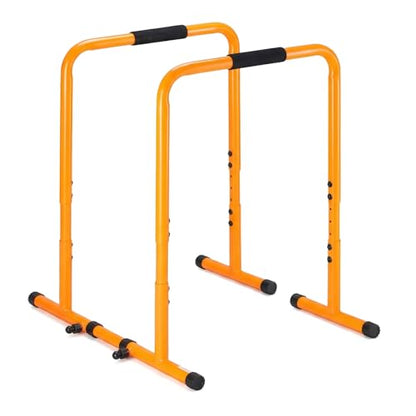 OLIXIS Dip Bar, Adjustable Heavy Duty Dip Bar Station with Soft High-Density Foam Handles, Stabilizer Parallel Parallette Bar Fitness Equipment for Home, Gym, Patio, Office - color: Light Yellow