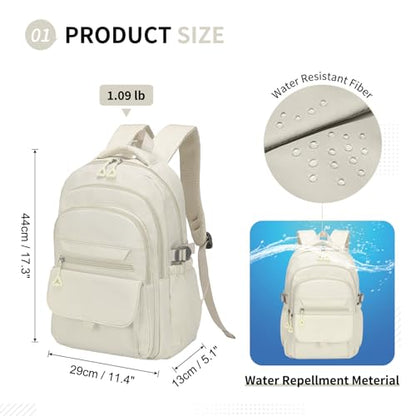 Aesthetic Daypack Backpack, Water-Resistant 15.6" Laptop Backpack for Women and Men, Featuring Touch-Fastener and Anti-Theft Pockets (White) - color: White