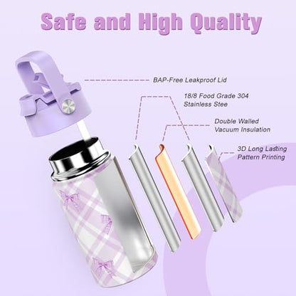 Bevalsa Backpack for Girls, Bow Bookpack with 14oz Insulated Water Bottle, Lunch Bag & Pen Case, Schoolbag for Kids & BPA-FREE Stainless Steel Metal Cup for Elementary Middle Student (Black Purple) - color: Black Purple
