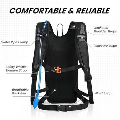 Nepest Hydration Backpack with 2L Water Bladder Water Back Pack, Black | 2L Water Bladder, Lightweight, Cycling, Hiking, Running, Biking, Bike - color: Black