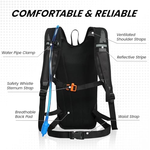 Nepest Hydration Backpack with 2L Water Bladder Water Back Pack, Black | 2L Water Bladder, Lightweight, Cycling, Hiking, Running, Biking, Bike - color: Black