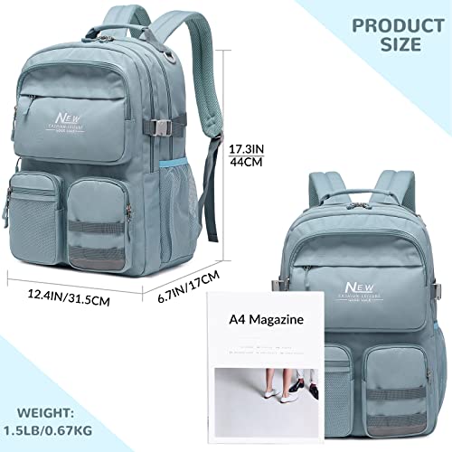 Water Resistant Backpack for Teen Girls Boys Students, Casual Multi Pockets Daypack with 15.6 inch Laptop pocket for Travel School College (Grey Blue) - color: Grey Blue With Embroidery