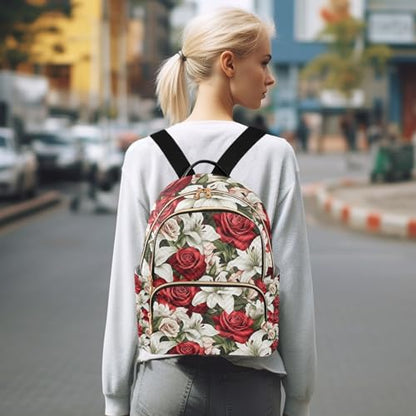Red Rose Lily Flower Mini Backpack Purse for Women Shoulder Bag Fashion Daypack Ladies Handbag Lightweight Travel Bag Rucksack - color: Red Rose Lily Flower, size: Small