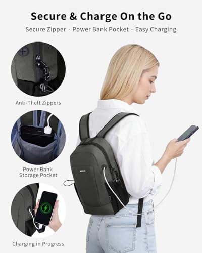 ECOHUB Mini Anti-Theft RFID Backpack for Women and Men, Water-Resistant, Lightweight Travel Daypack with iPad Sleeve, Key Holder, 9 Pockets, Daily Short Trips, Grey - color: Grey